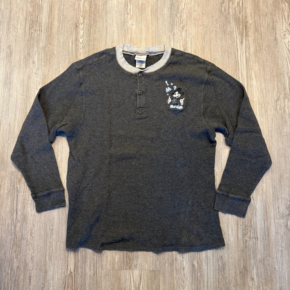 Vintage Disney Store Exclusive Mens Medium Mickey Waffle Longsleeve Henley Shirt